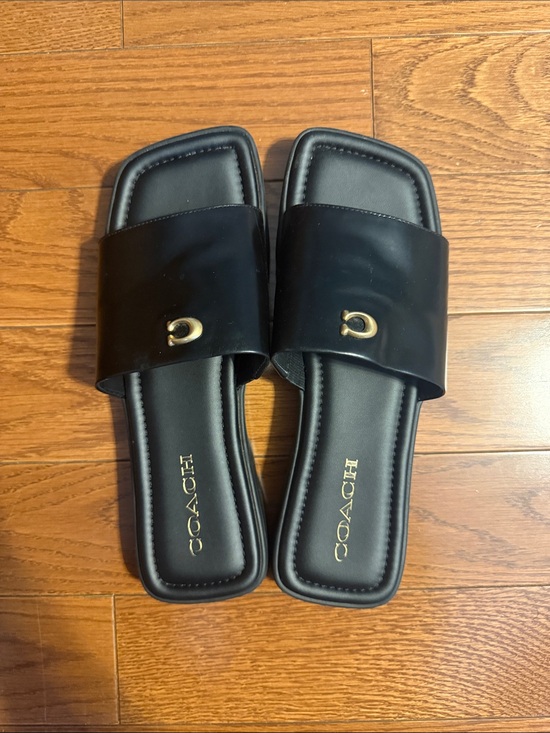 Coach Shoes - Coach Black Slide Sandals with Gold Hardware